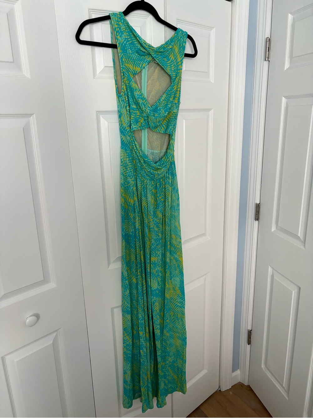 Urban Outfitters Teal and Yellow Backless Maxi Dress